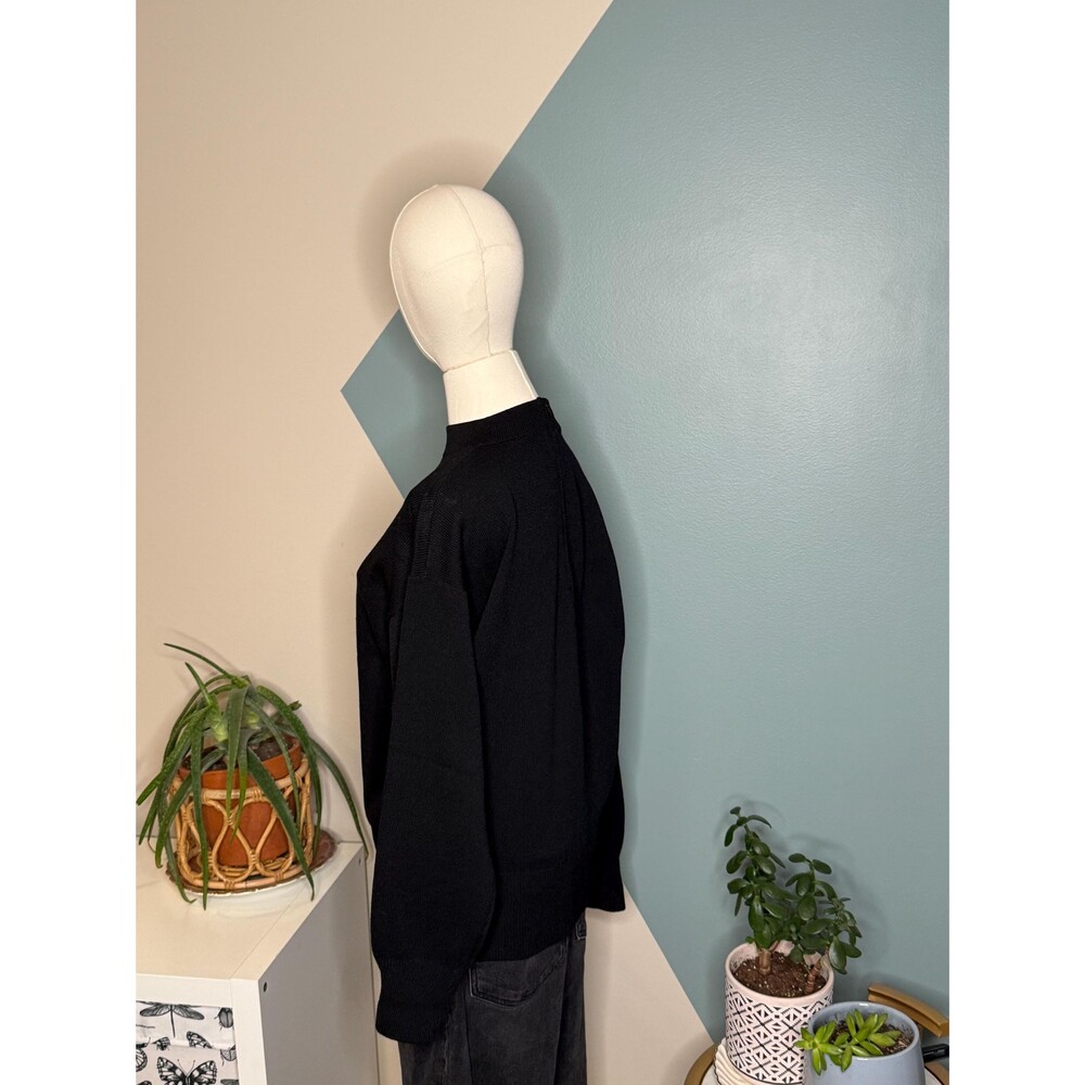 Vintage St John Basics Black Wool Knit Sweater L Mock Neck Made USA 90s - Picture 4 of 11